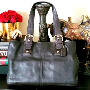 COACH Black Grain Cowhide Leather Tote Hobo